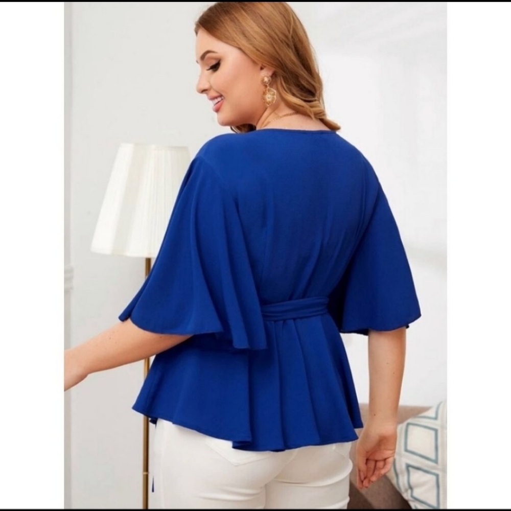 Plus Peplum Surplice Wrap Knot Top - Picture 2 of 4